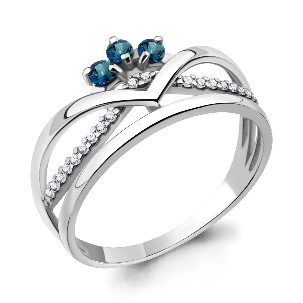 6574008А Кольцо из Серебра с топазами лондон блю, фианитами