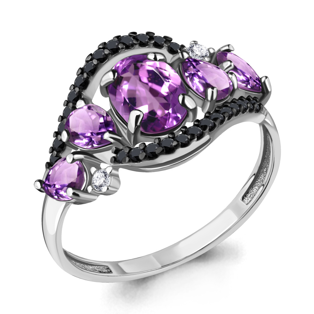 6574504Ч Кольцо из Серебра с аметистами, нанокристаллами, фианитами из коллекции "Gothic"