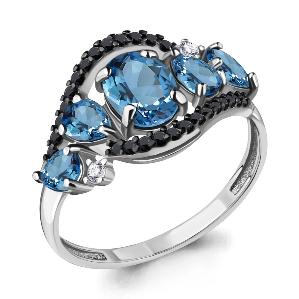 6574505Ч Кольцо из Серебра с нанокристаллами, топазами свисс блю, фианитами из коллекции "Gothic"