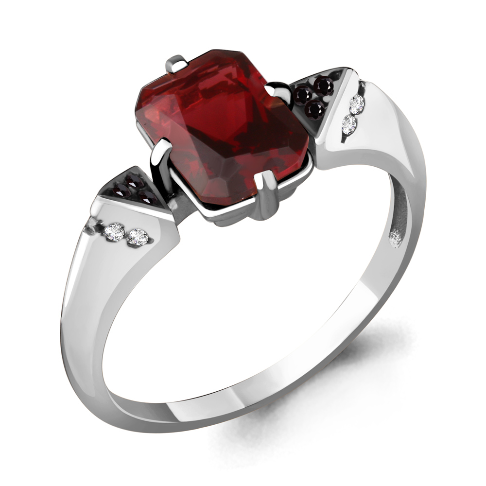 6574885Ч Кольцо из Серебра с наногранатом, нанокристаллами, фианитами из коллекции "Каприз"