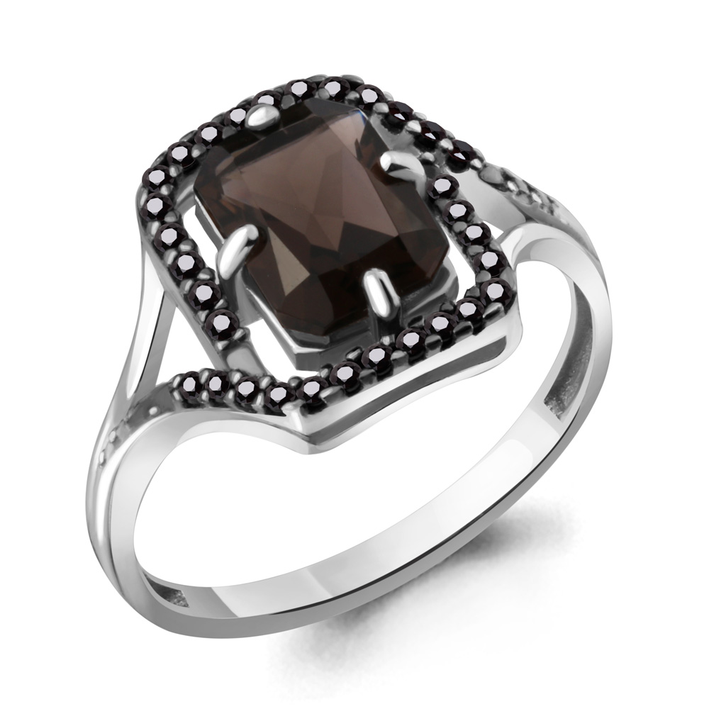 6575101Ч Кольцо из Серебра с кварцем дымчатым, нанокристаллами из коллекции "Gothic"