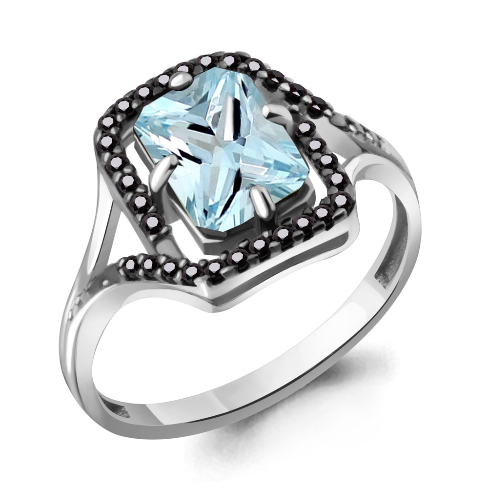 6575102Ч Кольцо из Серебра с нанокристаллами, топазом скай блю из коллекции "Gothic"