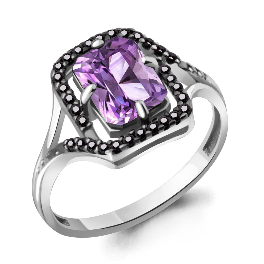 6575104Ч Кольцо из Серебра с аметистом, нанокристаллами из коллекции "Gothic"
