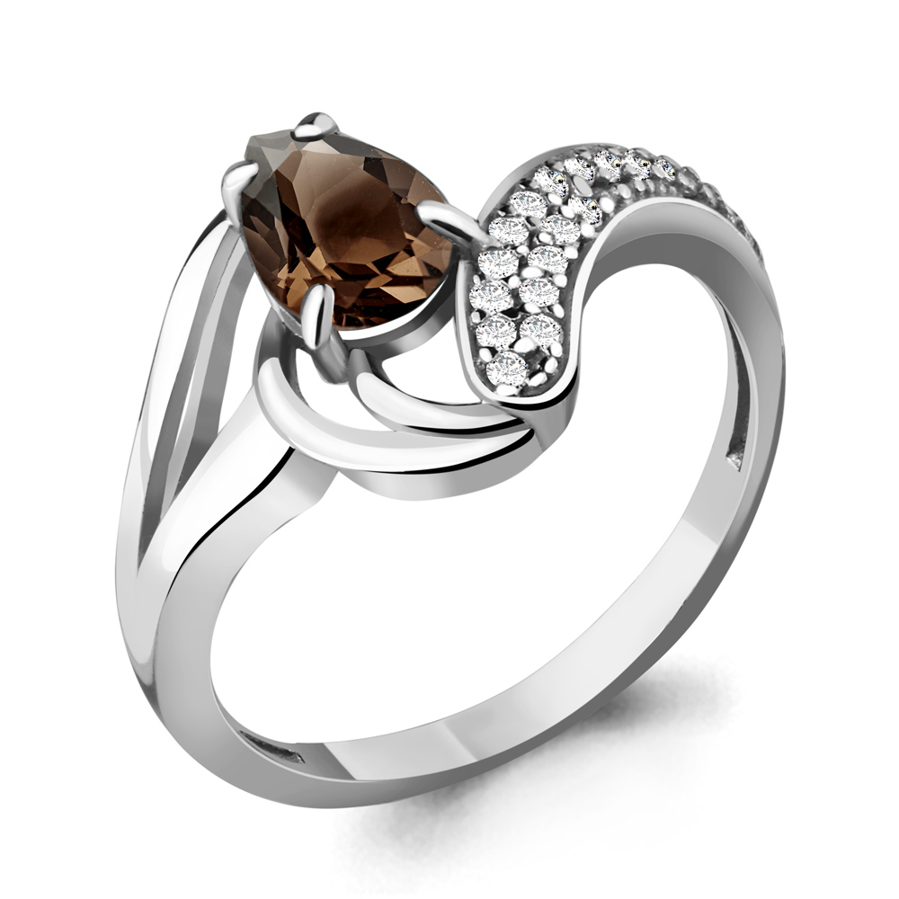 6575401А Кольцо из Серебра с кварцем дымчатым, фианитами