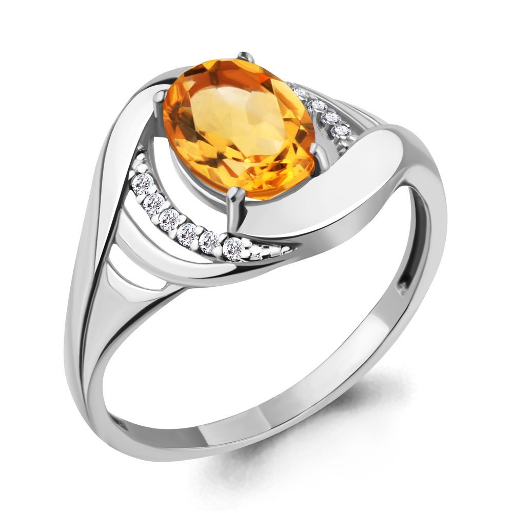 6575506А Кольцо из Серебра с фианитами, цитрином