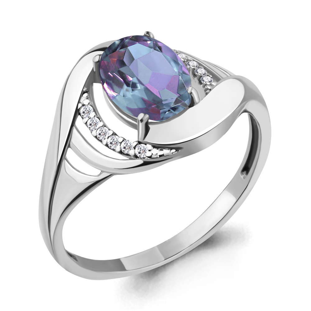 6575525А Кольцо из Серебра с алекситом лаванд. иск., фианитами