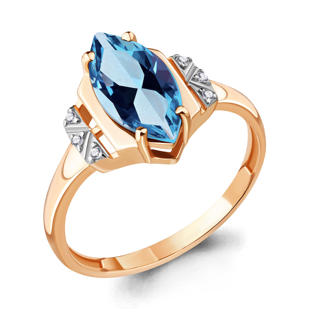 6575605А Кольцо из Золота с топазом свисс блю, фианитами