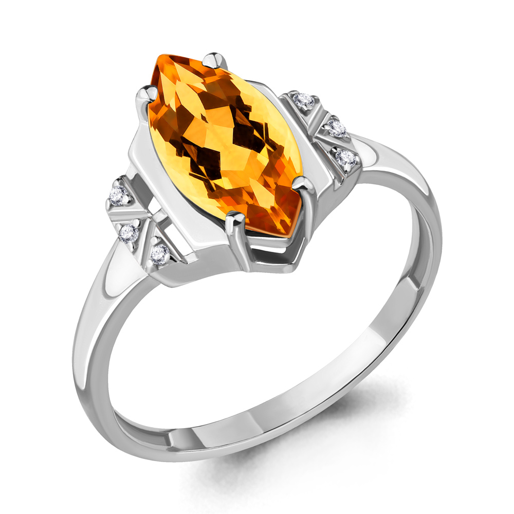 6575606А Кольцо из Серебра с фианитами, цитрином