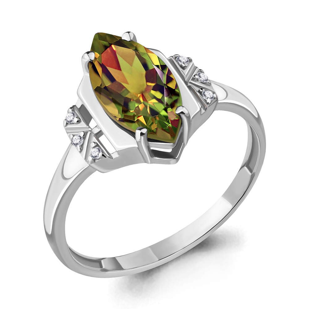 6575619А Кольцо из Серебра с султанитом иск., фианитами