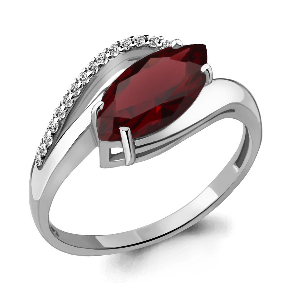 6575803А Кольцо из Серебра с гранатом, фианитами