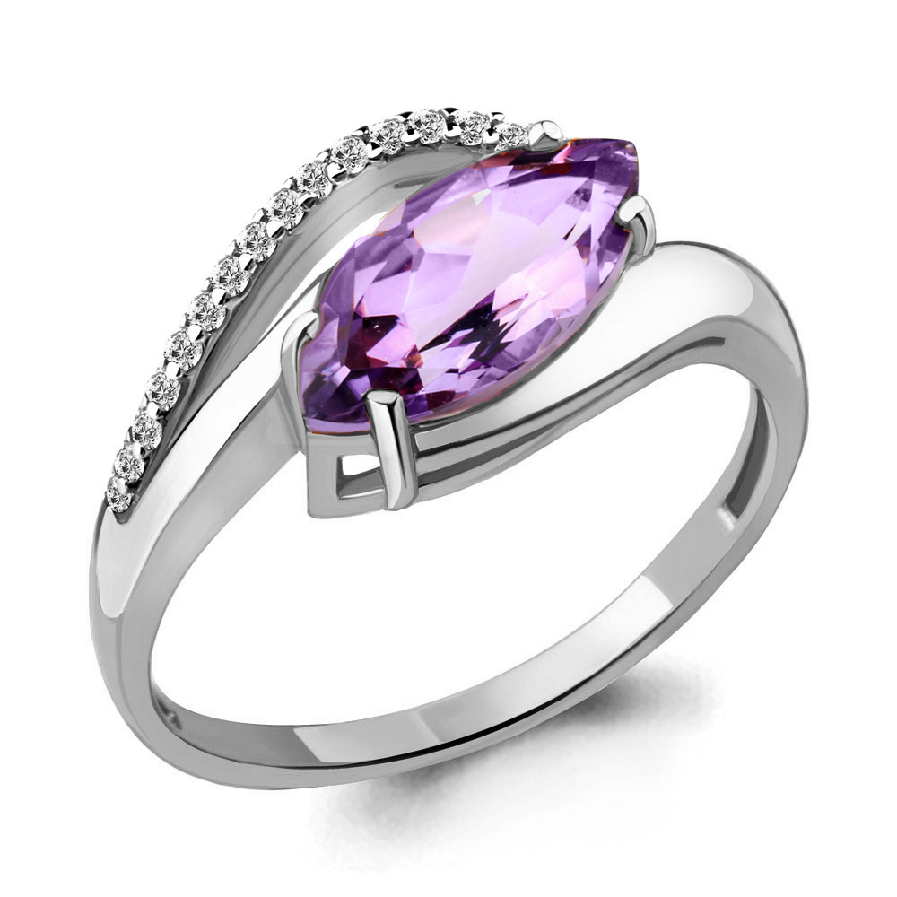 6575804А Кольцо из Серебра с аметистом, фианитами