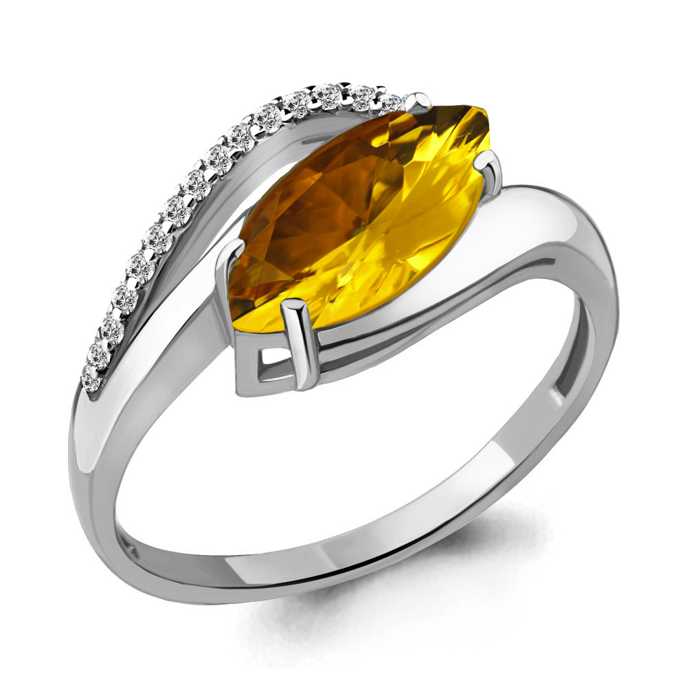 6575806А Кольцо из Серебра с фианитами, цитрином