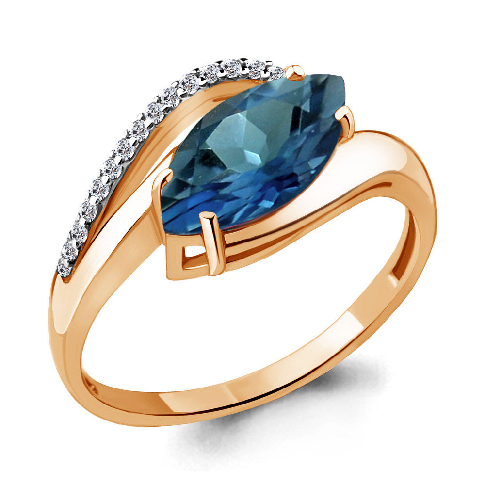 6575808А Кольцо из Золота с топазом лондон блю, фианитами