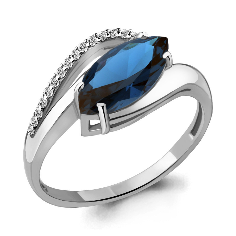 6575893А Кольцо из Серебра с нанотопазом лондон, фианитами из коллекции "Каприз"