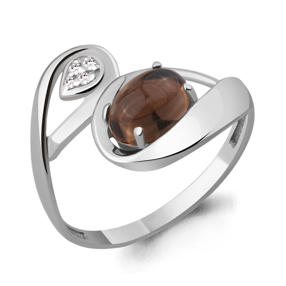 6576901 Кольцо из Серебра с кварцем дымчатым, фианитами