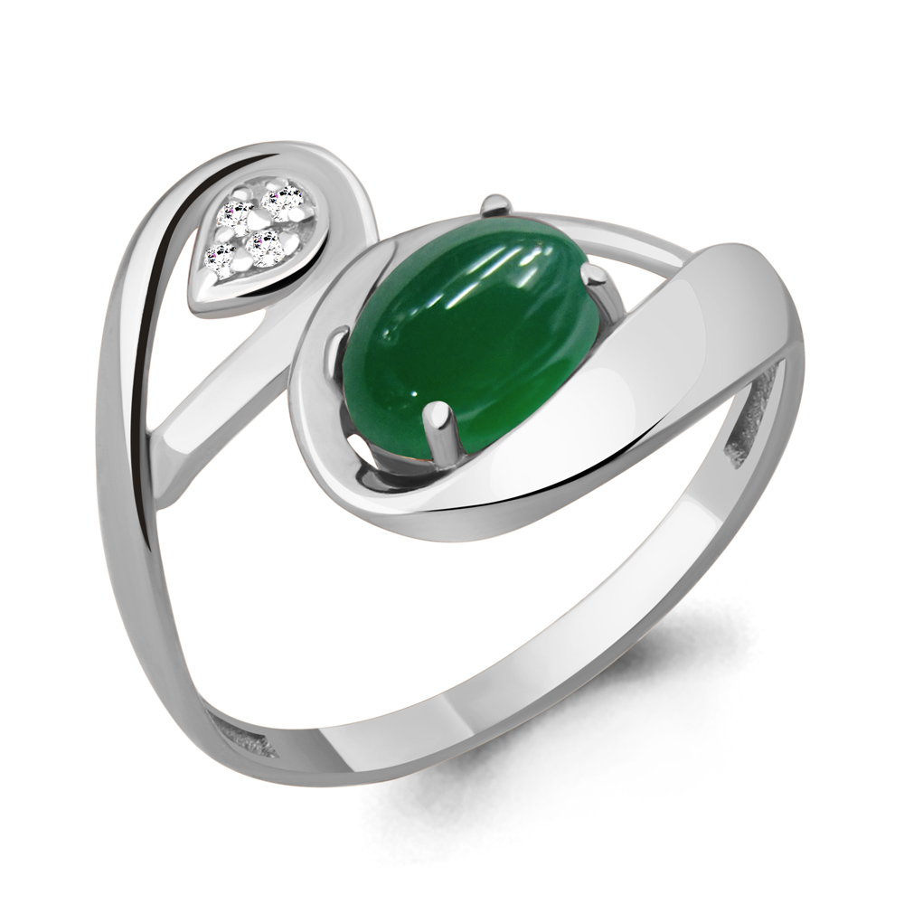 6576909 Кольцо из Серебра с агатом зелёным, фианитами