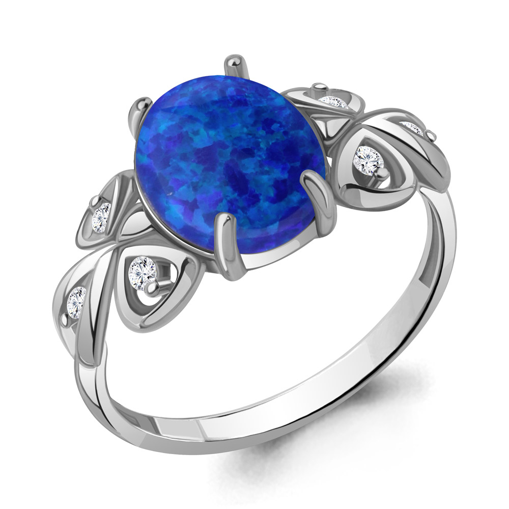 6577195А Кольцо из Серебра с опалом иск., фианитами