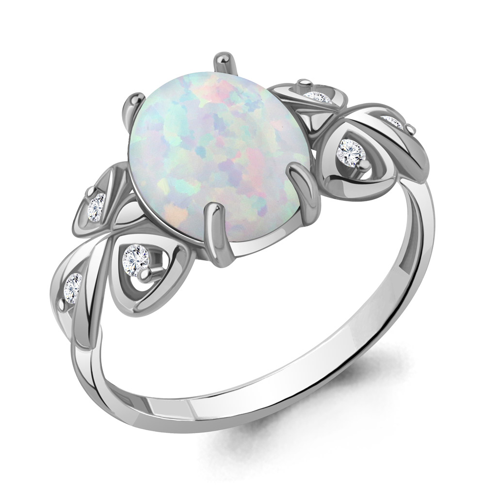 6577198А Кольцо из Серебра с опалом иск., фианитами