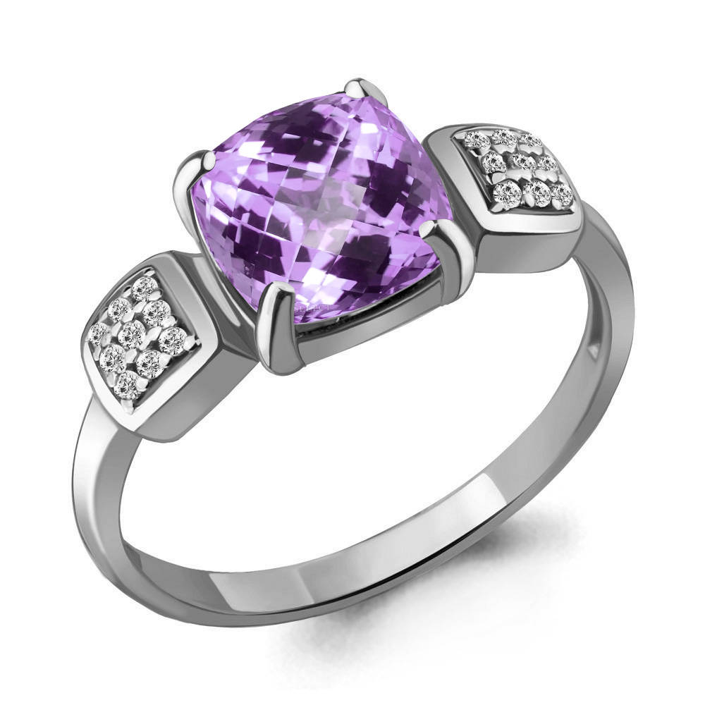 6577304А Кольцо из Серебра с аметистом, фианитами