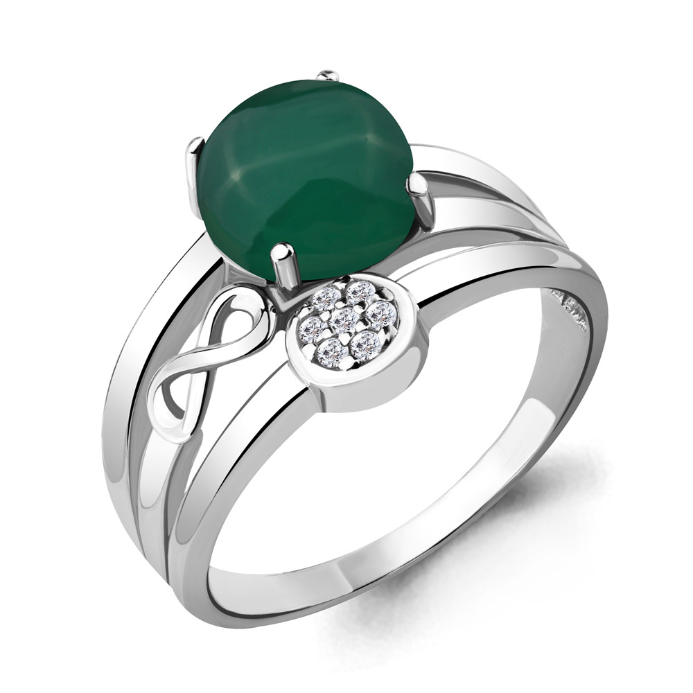 6577509А Кольцо из Серебра с агатом, фианитами