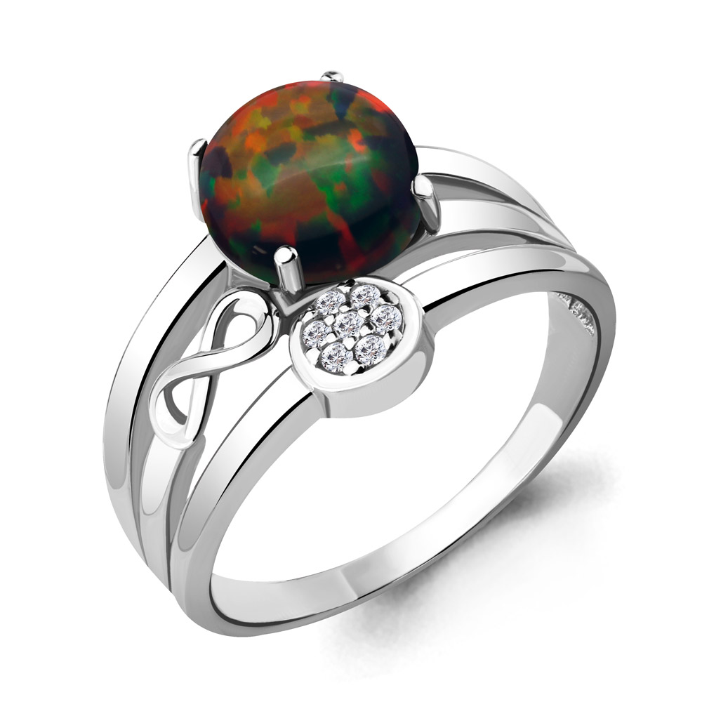 6577587А Кольцо из Серебра с опалом иск., фианитами