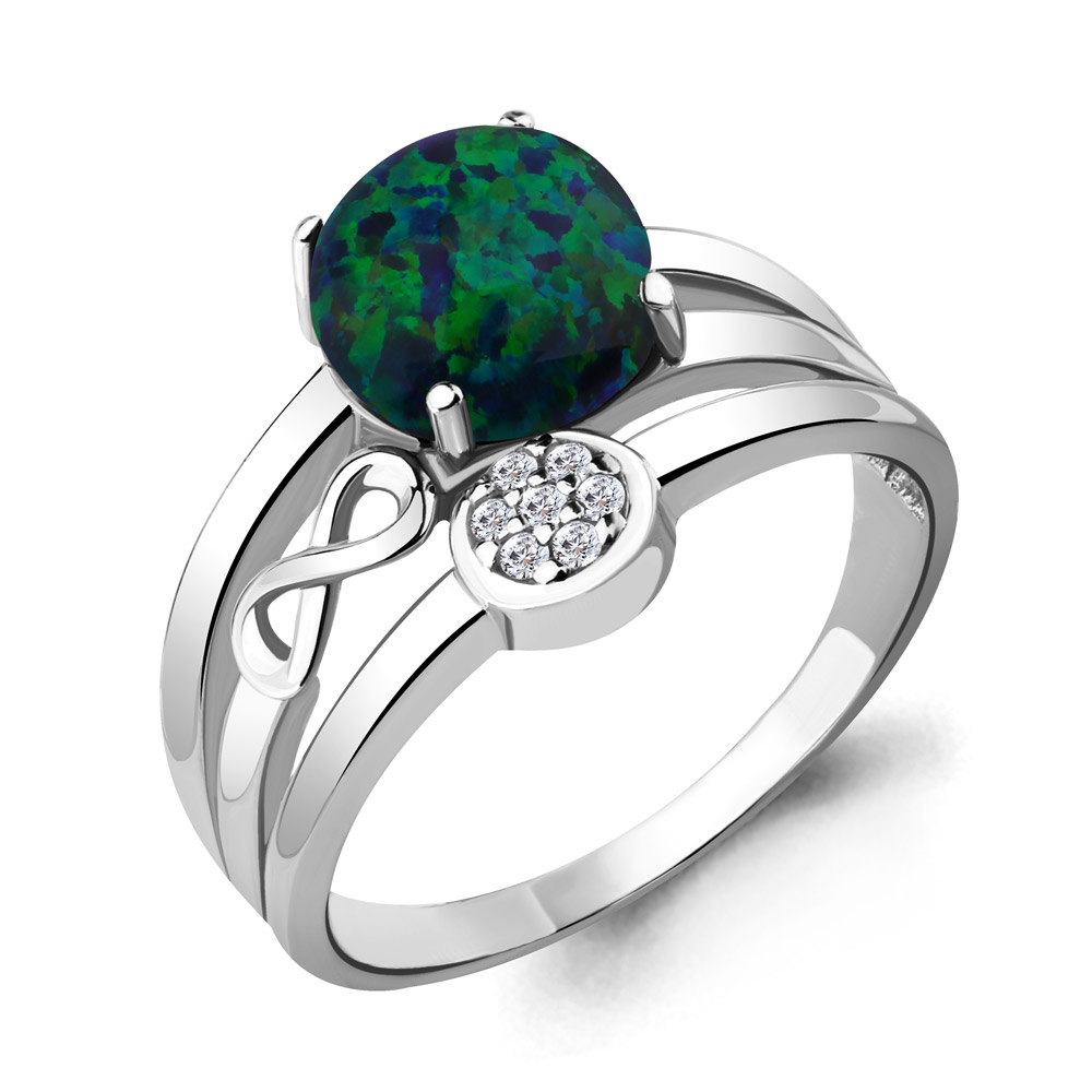 6577596А Кольцо из Серебра с опалом иск., фианитами