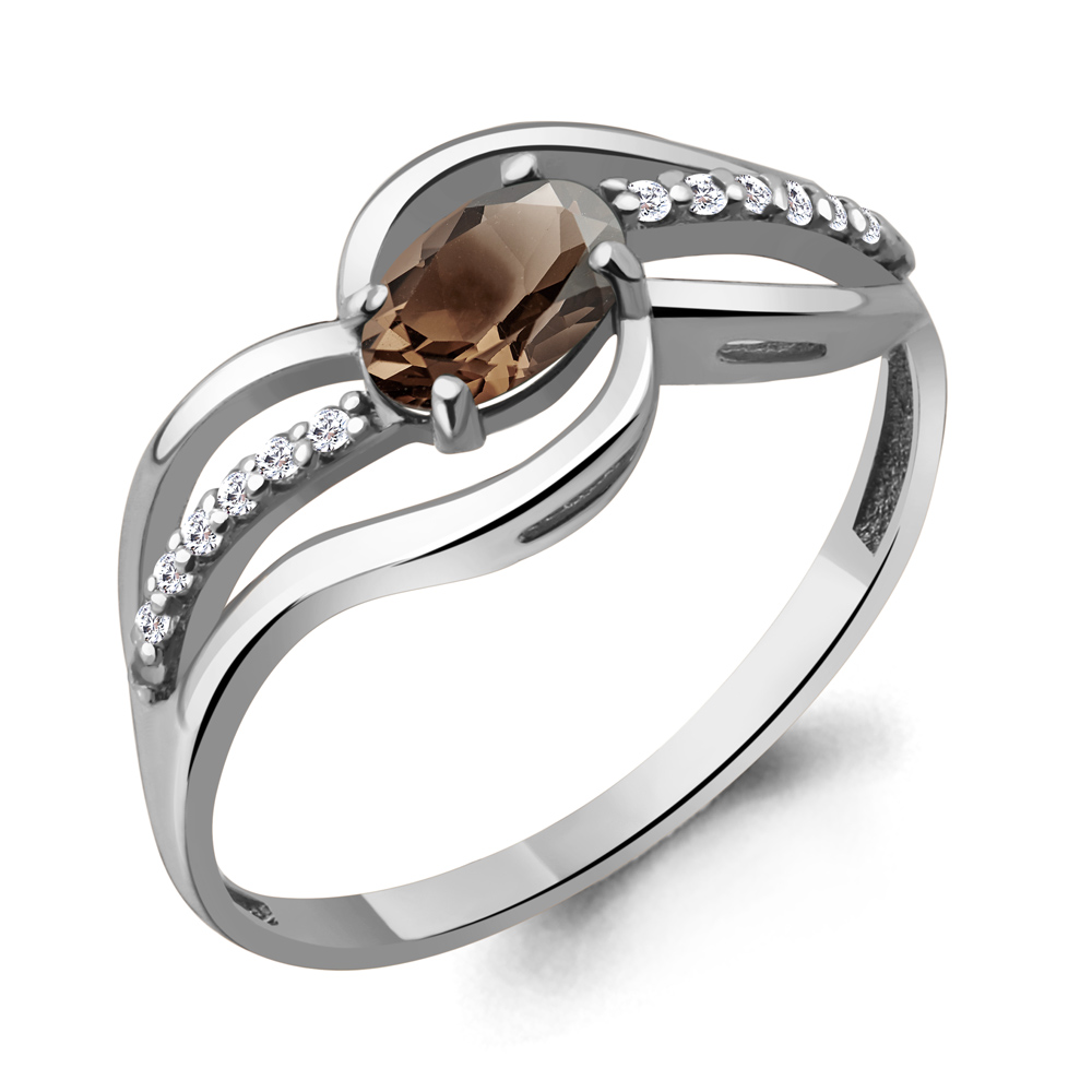 6577801А Кольцо из Серебра с кварцем дымчатым, фианитами