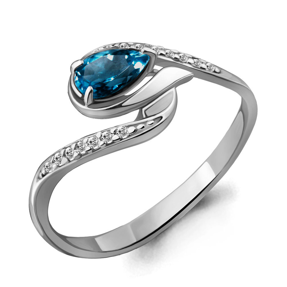 6578108А Кольцо из Серебра с топазом лондон блю, фианитами