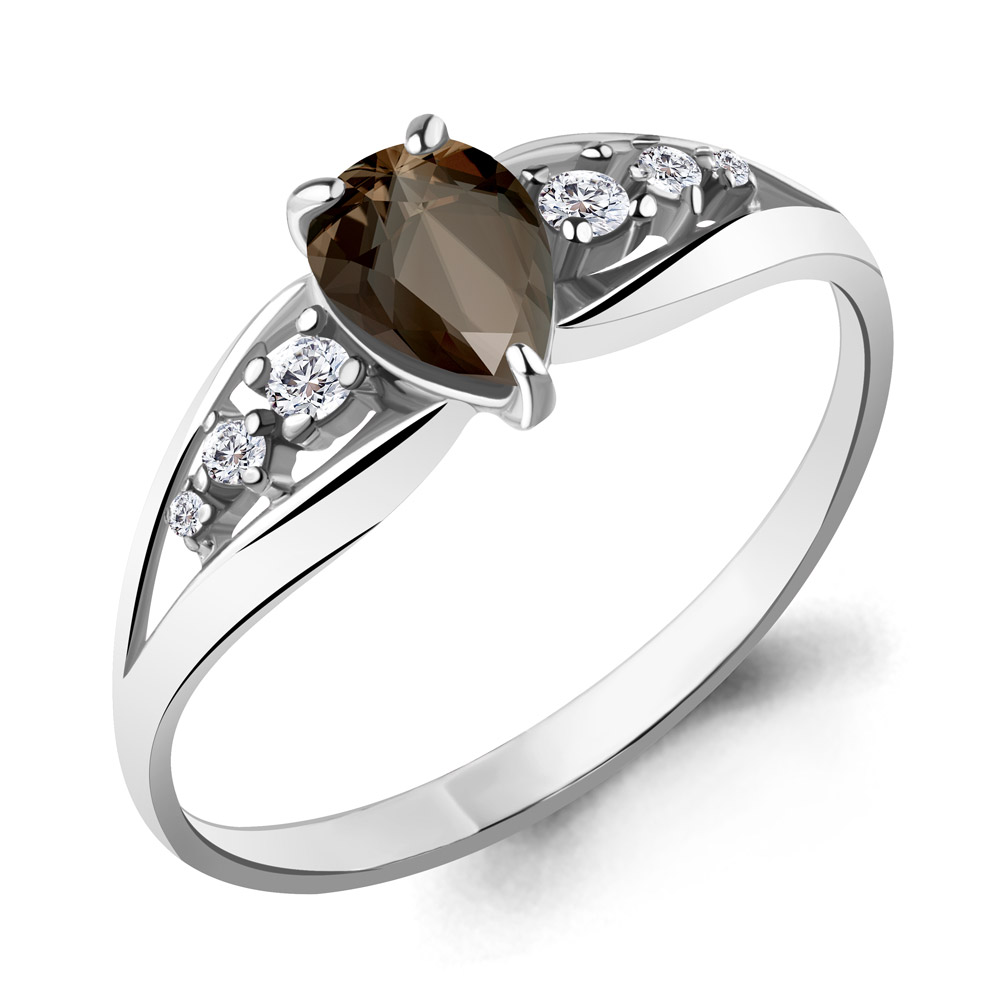 6578701А Кольцо из Серебра с кварцем дымчатым, фианитами