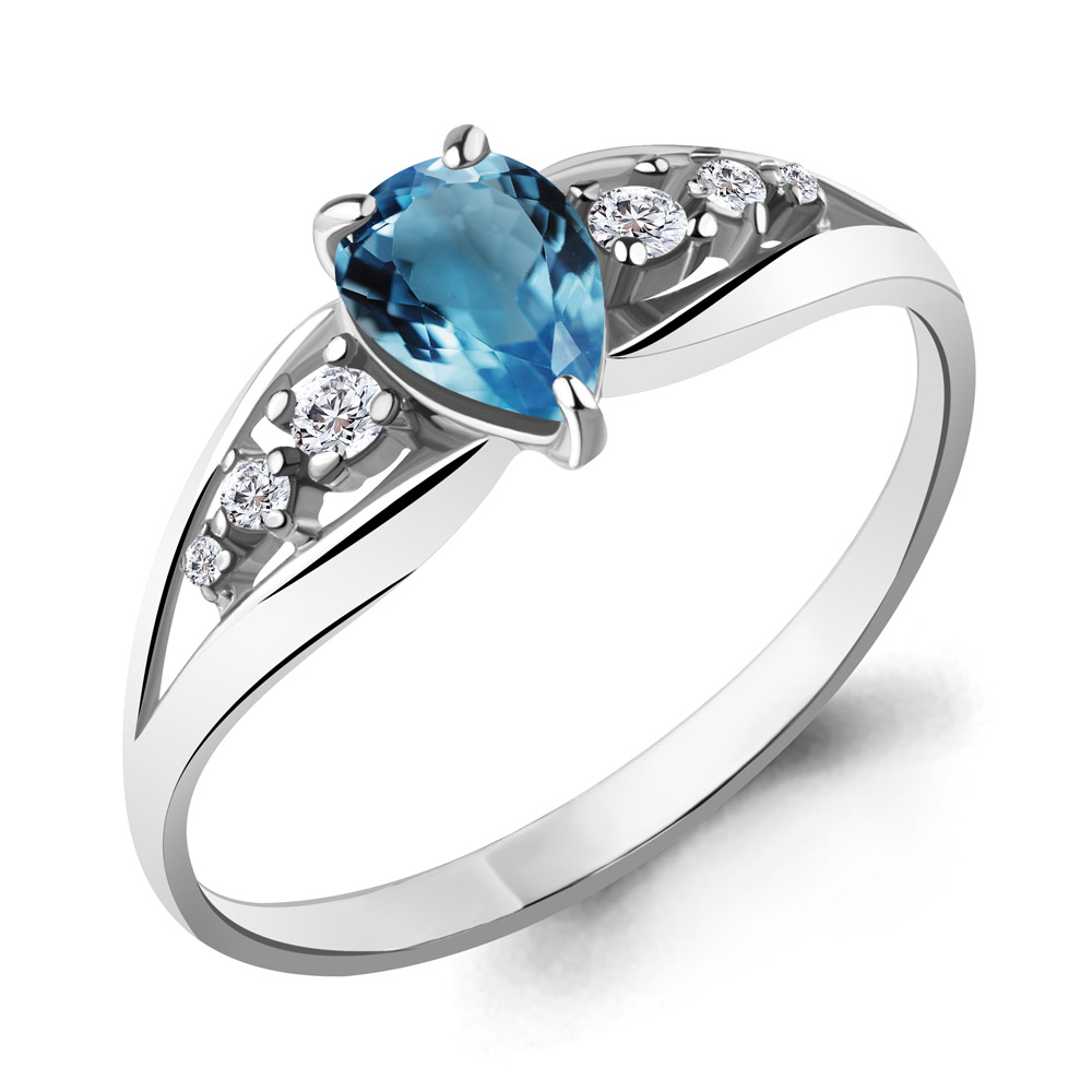6578708А Кольцо из Серебра с топазом лондон блю, фианитами