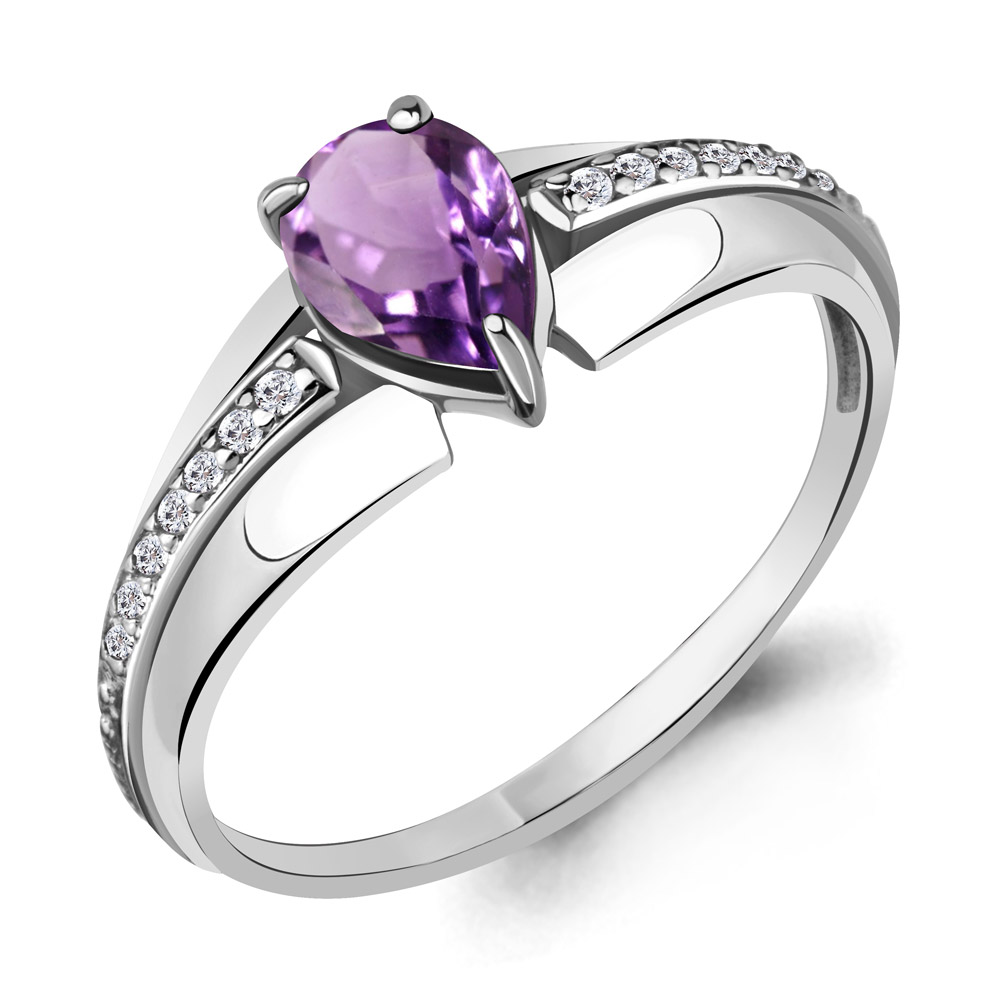 6578904А Кольцо из Серебра с аметистом, фианитами
