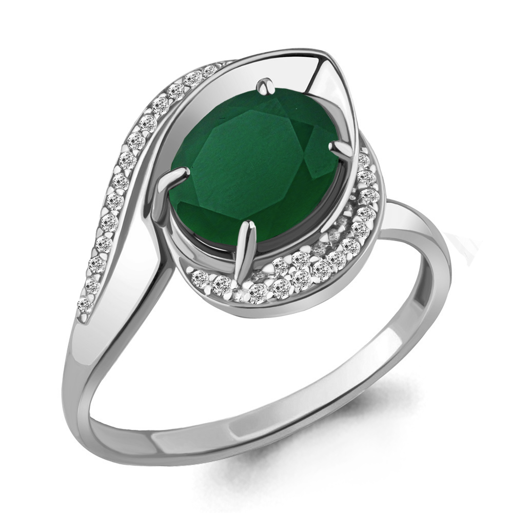 6579009А Кольцо из Серебра с агатом, фианитами