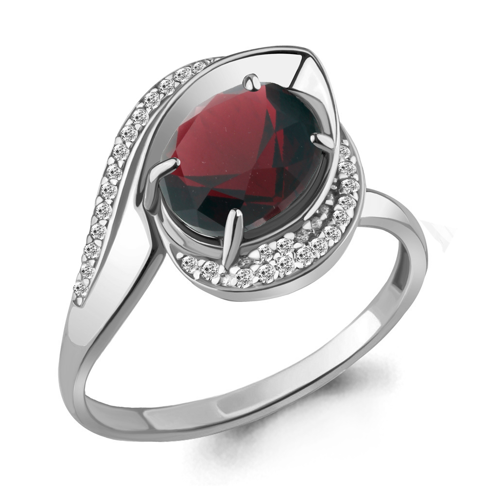 6579085А Кольцо из Серебра с наногранатом, фианитами из коллекции "Каприз"