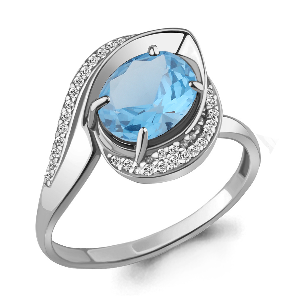 6579092А Кольцо из Серебра с нанотопазом свисс, фианитами из коллекции "Каприз"