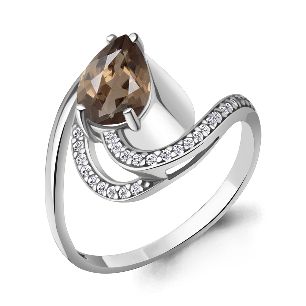 6579101А Кольцо из Серебра с кварцем дымчатым, фианитами