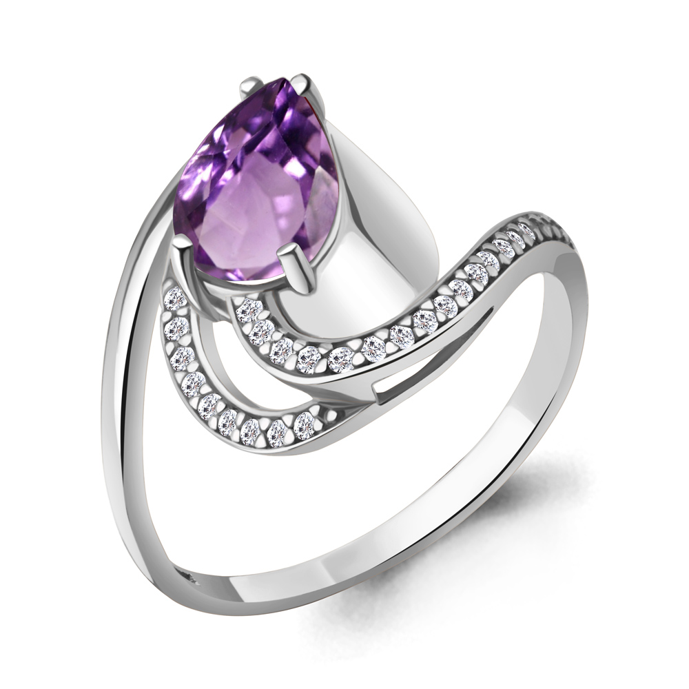 6579104А Кольцо из Серебра с аметистом, фианитами