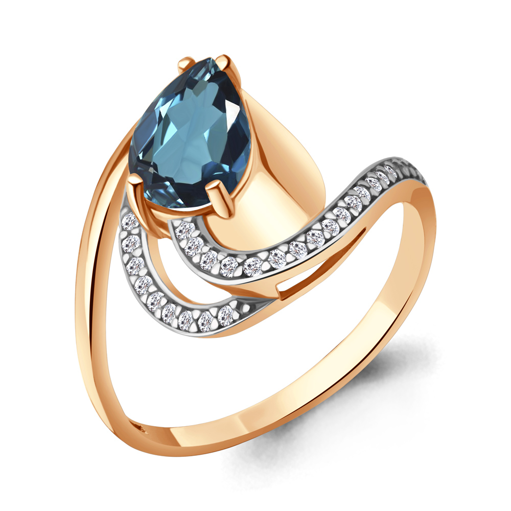 6579108А Кольцо из Золота с топазом лондон блю, фианитами