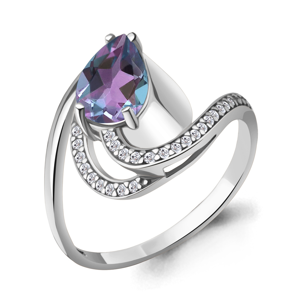 6579125А Кольцо из Серебра с алекситом лаванд. иск., фианитами