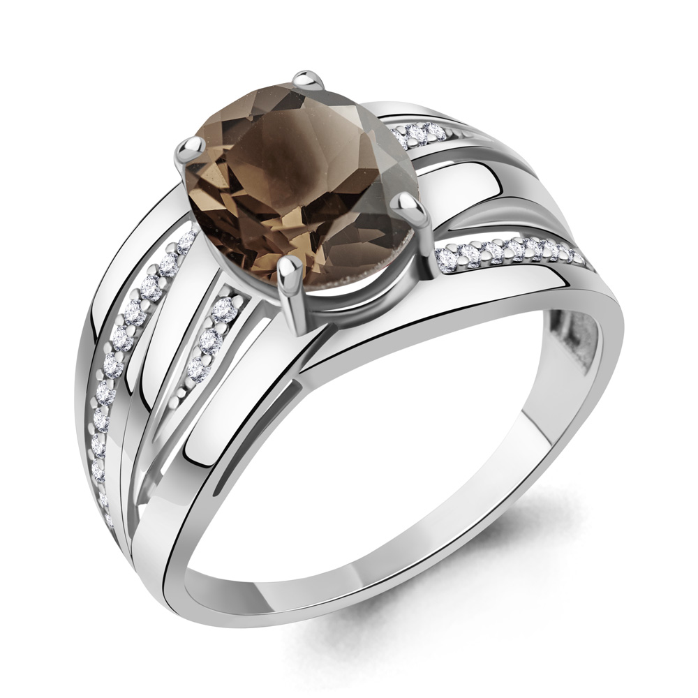 6579201А Кольцо из Серебра с кварцем дымчатым, фианитами
