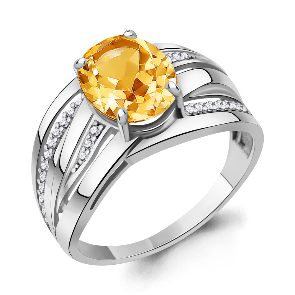 6579206А Кольцо из Серебра с фианитами, цитрином