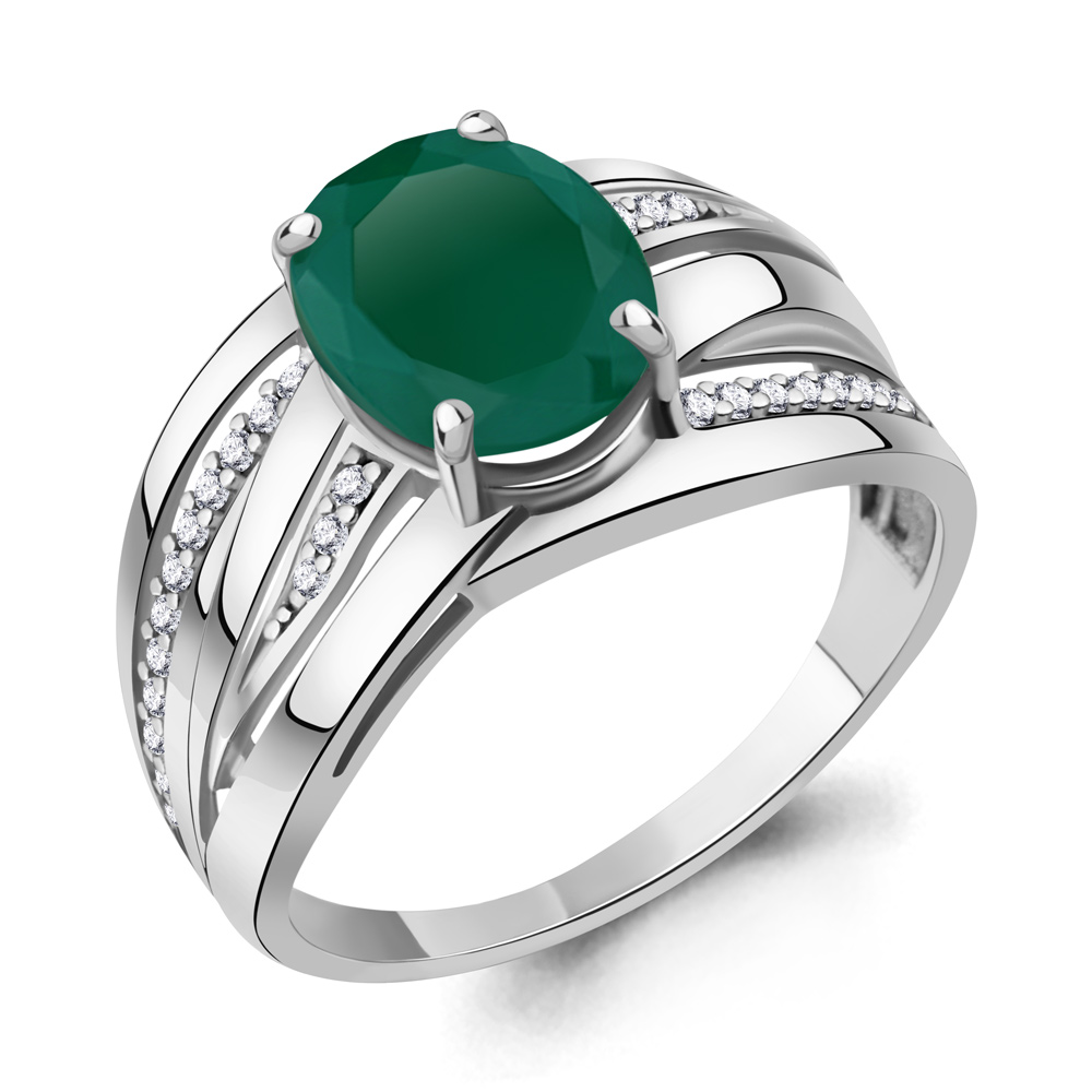 6579209А Кольцо из Серебра с агатом, фианитами