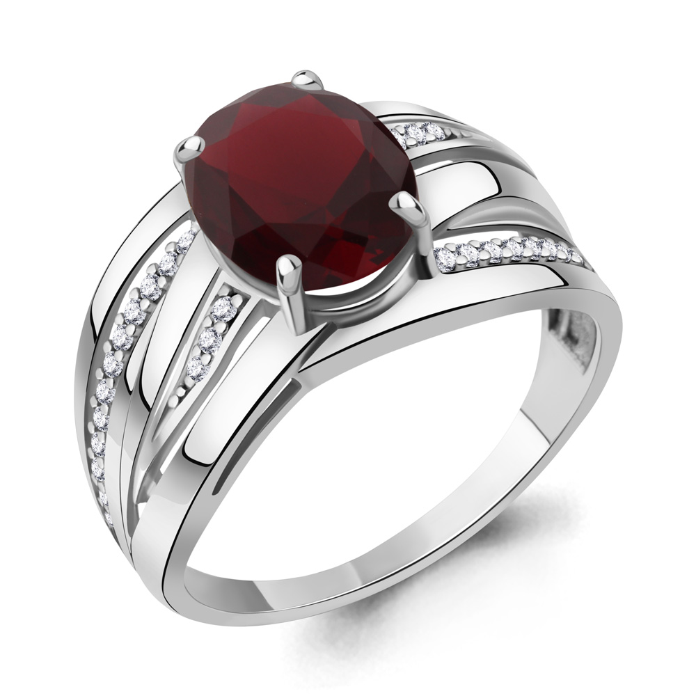 6579285А Кольцо из Серебра с наногранатом, фианитами из коллекции "Каприз"