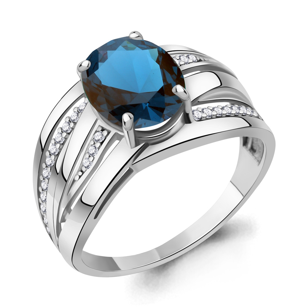 6579293А Кольцо из Серебра с нанотопазом лондон, фианитами из коллекции "Каприз"