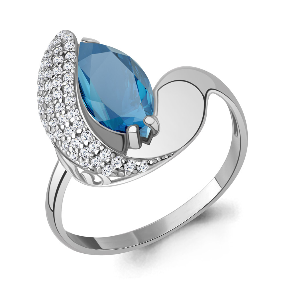 6579393А Кольцо из Серебра с нанотопазом лондон, фианитами из коллекции "Каприз"