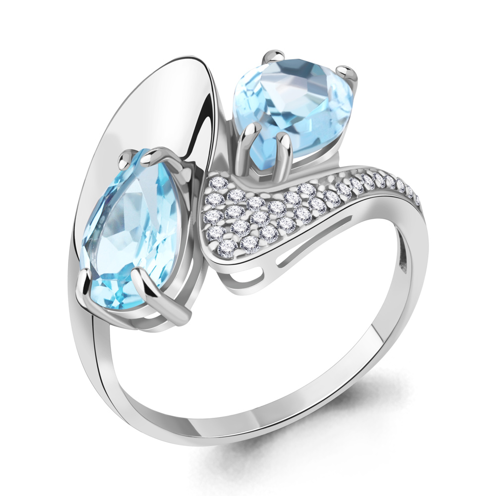 6579402А Кольцо из Серебра с топазами скай блю, фианитами