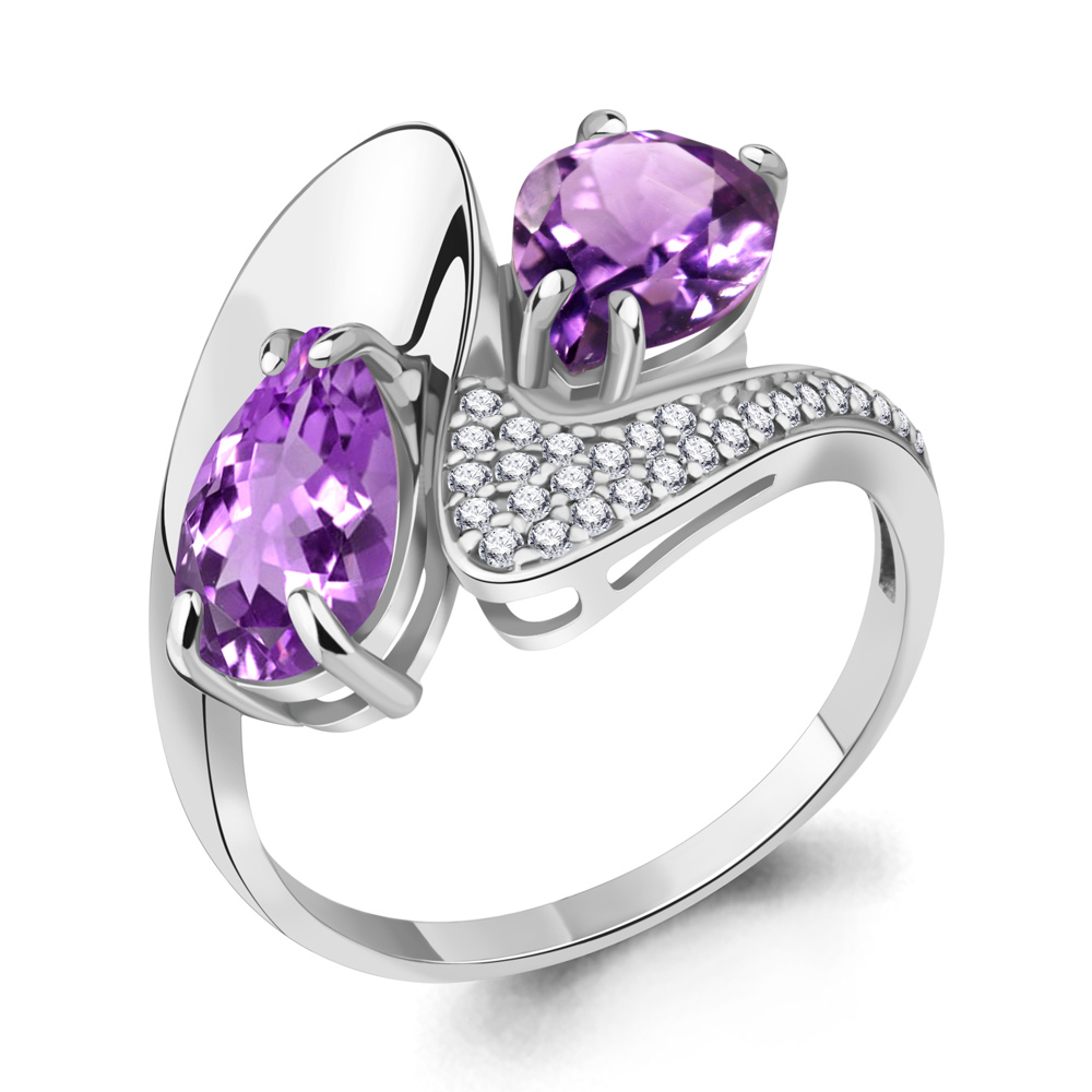 6579404А Кольцо из Серебра с аметистами, фианитами