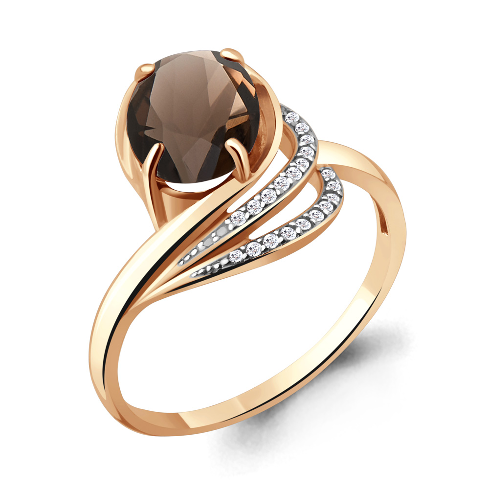6579501А Кольцо из Золота с кварцем дымчатым, фианитами