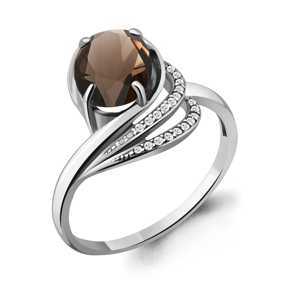 6579501А Кольцо из Серебра с кварцем дымчатым, фианитами