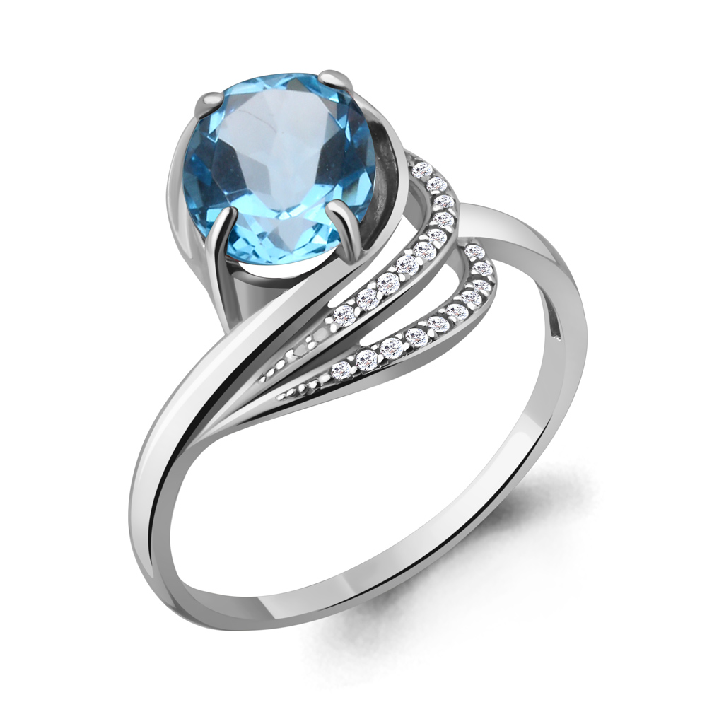 6579505А Кольцо из Серебра с топазом свисс блю, фианитами