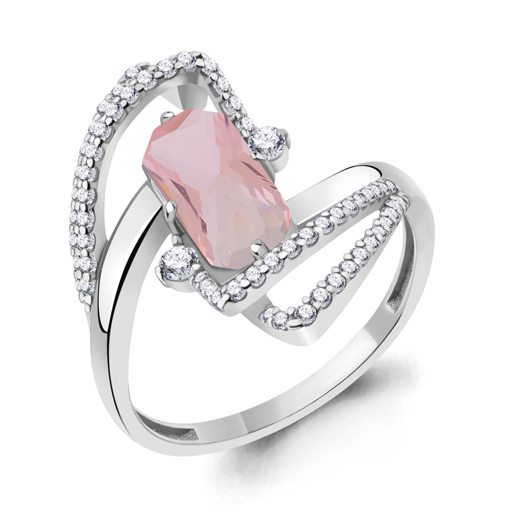 6579790А Кольцо из Серебра с наноморганитом, фианитами из коллекции "Каприз"